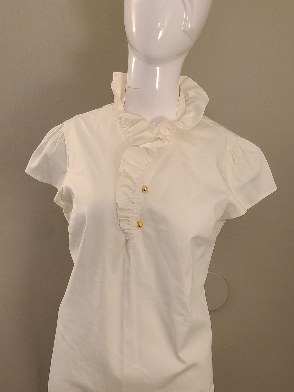 Elizabeth McKay Cream Ruffle Collar Dress Shirt with Gold Buttons